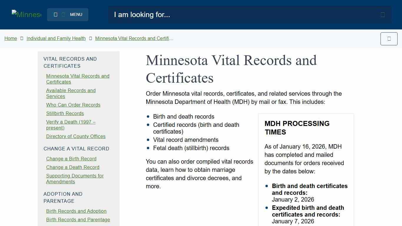 Minnesota Vital Records and Certificates - MN Dept. of Health